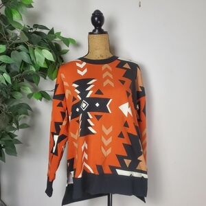 NEW Lularoe Hannah Crewneck Sweatshirt Aztec Orange Black Small